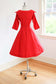 Vintage 1950s Dress - EXCITING Scarlet Red Bust Shelf Beauty w Exaggerated Stabby Collar Size M