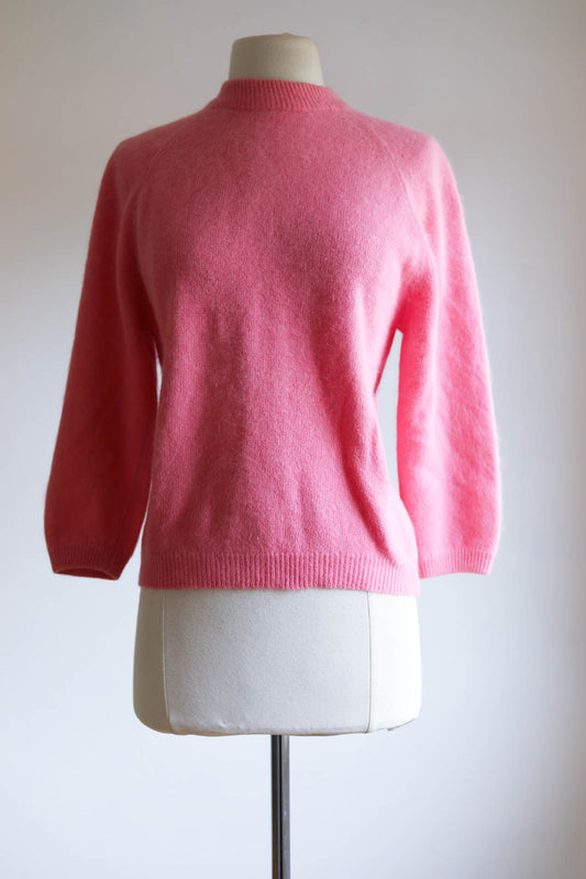 Vintage 1960s Sweater - Darlene French Angora Pullover Top in RARE Bubblegum Pink Size M to XL