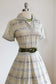 Vintage 1950s Dress - DREAMY-SOFT Oyster Wine Mustard Olive Floral + Heart Print Cotton Dress Size L