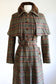 Vintage 1960s - 1970s Princess Coat w Cape - RARE Sherlock Holmes Plaid Wool + Velvet Belted Cloak Coat Size XS to S