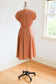 Vintage 1940s Dress - INCREDIBLE Rosy-Copper Burlwood Pattern Moire Swing Frock w Belt-Back Overdress Size XS