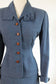 Vintage 1940s to 1950s Wool Dress Suit - SHAPELY Slate Blue Fleck Skirt and Jacket w Leather Buttons + 3D Flower Size M - L