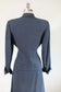 Vintage 1940s to 1950s Wool Dress Suit - SHAPELY Slate Blue Fleck Skirt and Jacket w Leather Buttons + 3D Flower Size M - L