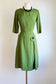 Vintage 1960s Dress - Bright Olive Green Designer Slubbed Cocktail Party Dress w Bakelite Size S