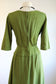 Vintage 1960s Dress - Bright Olive Green Designer Slubbed Cocktail Party Dress w Bakelite Size S