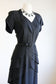 Vintage 1940s Dress - Big Shoulder Sweetheart w Layered Leaves Black Rayon Belted Dress Size M