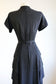 Vintage 1940s Dress - Big Shoulder Sweetheart w Layered Leaves Black Rayon Belted Dress Size M