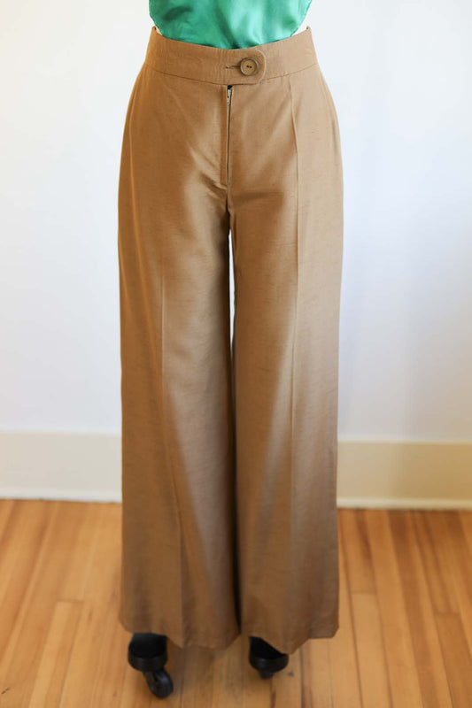 Vintage 1970s to 1980s Pants - PARISIAN COUTURIER Jean-Louise Scherrer Silk Wide Leg Trousers Size S