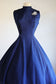 Vintage 1950s Party Dress - Striking Sapphire Blue Princess Seam Tea Length Sundress Size S to M