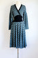 Vintage 1980s Knit Dress - Sexy Black Aqua Polka Dot Designer Knitwear Batwing Wasp Waist Size M to XL
