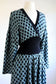 Vintage 1980s Knit Dress - Sexy Black Aqua Polka Dot Designer Knitwear Batwing Wasp Waist Size M to XL