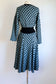 Vintage 1980s Knit Dress - Sexy Black Aqua Polka Dot Designer Knitwear Batwing Wasp Waist Size M to XL