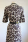 Vintage 1950s Dress - Volup Black White Rose Print Frilled Cocktail Dress w Cropped Jacket Size L to XL