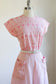 Vintage 1950s Dress - DARLING Pink Gingham Embroidered Cotton w Pockets Size L