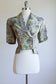 Vintage 1940s Rayon Novelty Print Blouse - OLD AUTOMOBILES, Unicycles + Fancy People Lurid Chartreuse Green + Grey Fitted Top or Jacket Size M - L