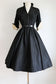 Vintage 1950s Shirtwaist - Witchy Beauty! Black Silk Taffeta + Gold Lurex Cuffs Party Dress Size S