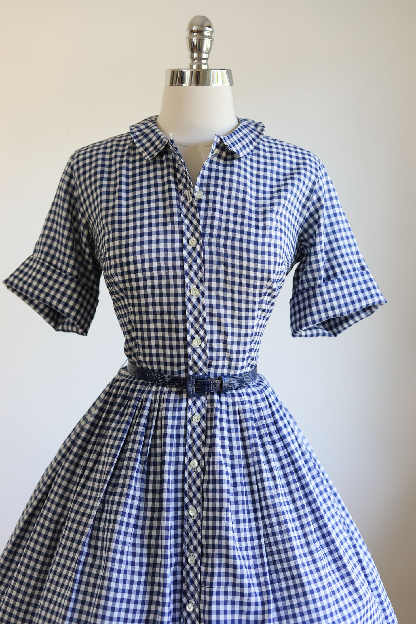 Vintage 1950s to 1960s Dress - PERT Blue Gingham Plaid Check "Country Miss" Shirtwaist Size S