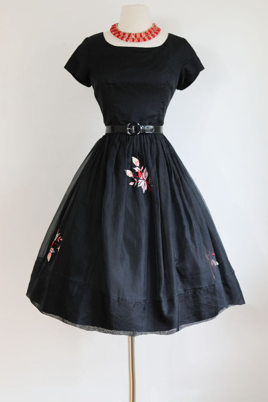 Vintage 1950s Party Dress - Wounded but Wonderful Junior Towne Silk Organdy w Roses Size M