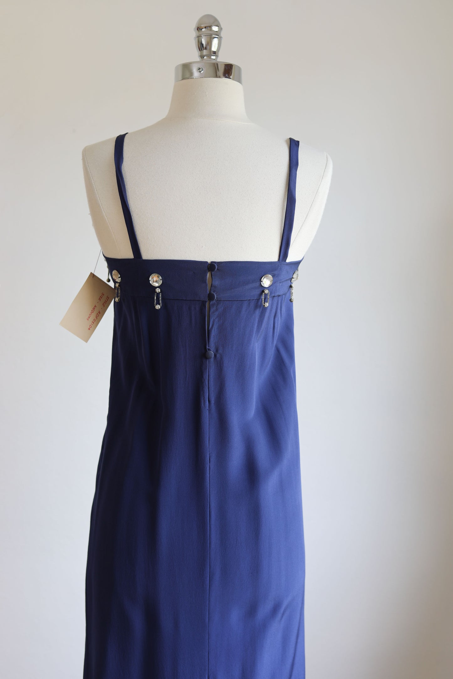 Vintage 1980s Deadstock Dress - DECO Violet Blue Pure Silk Slip Dress w Embellished Bust Size XS to S