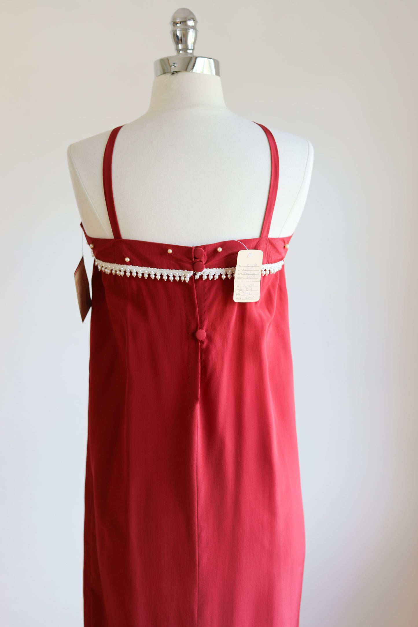 Vintage 1980s Deadstock Dress - DECO Wine Pure Silk Slip Dress w Embellished Bust Size XS to S