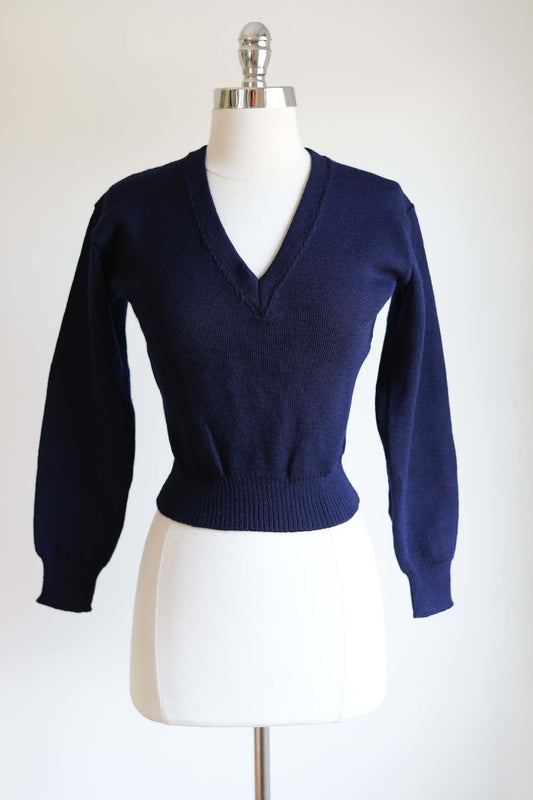 Vintage DEADSTOCK 1960s Dutch Navy Sweater - All-Wool Sporty Knitwear Dark Academia - Size XS S M +