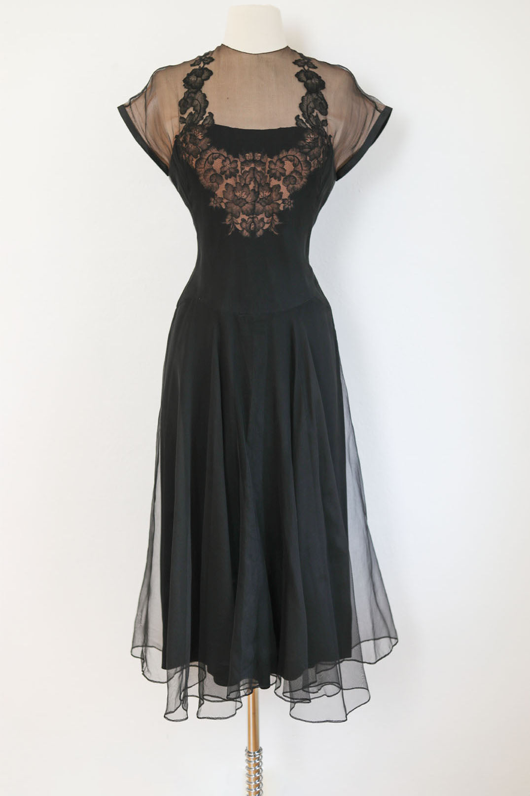 Vintage 1950s Designer Dress - Rare Irene Lentz Silk + Lace Illusion Cocktail Party Event Dress Size M