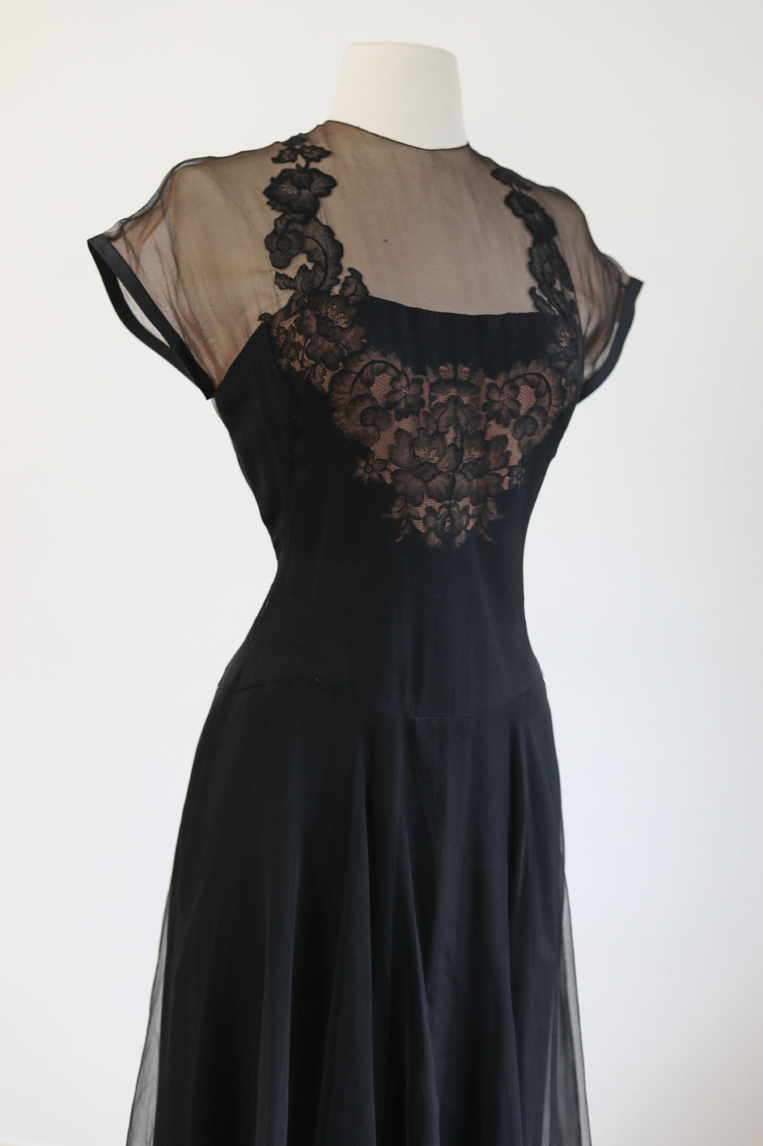 Vintage 1950s Designer Dress - Rare Irene Lentz Silk + Lace Illusion Cocktail Party Event Dress Size M