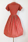 Vintage 1950s Shirtwaist - Jaunty Cherry Tan Plaid Cotton w Big Red Bakelite Platter Buttons Dress Size L