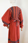 Vintage 1970s Kaftan Gown - Paprika Navy Block Print Indian Cotton Maxi Dress w HUGE Sleeves Size S to L