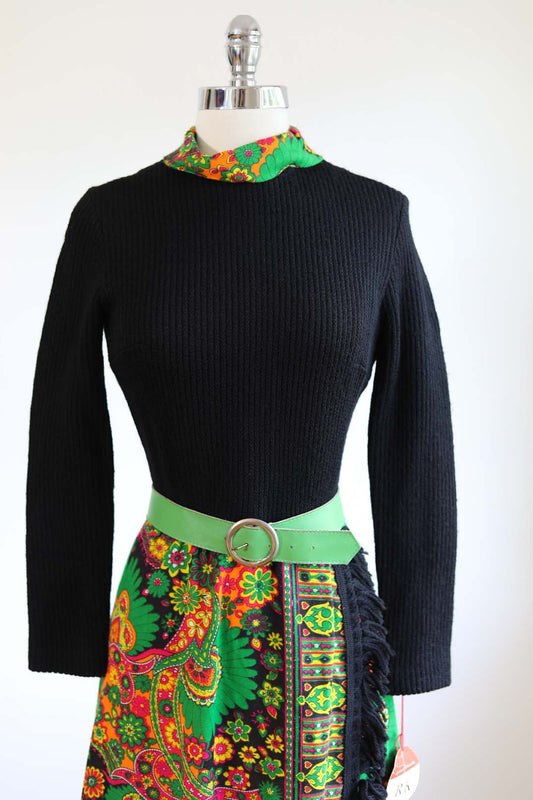 Vintage 1960s Deadstock Knitwear Dress - R&K Knits DREAMSCAPE Wool Psychedelic Fringed Dress Size XS - S