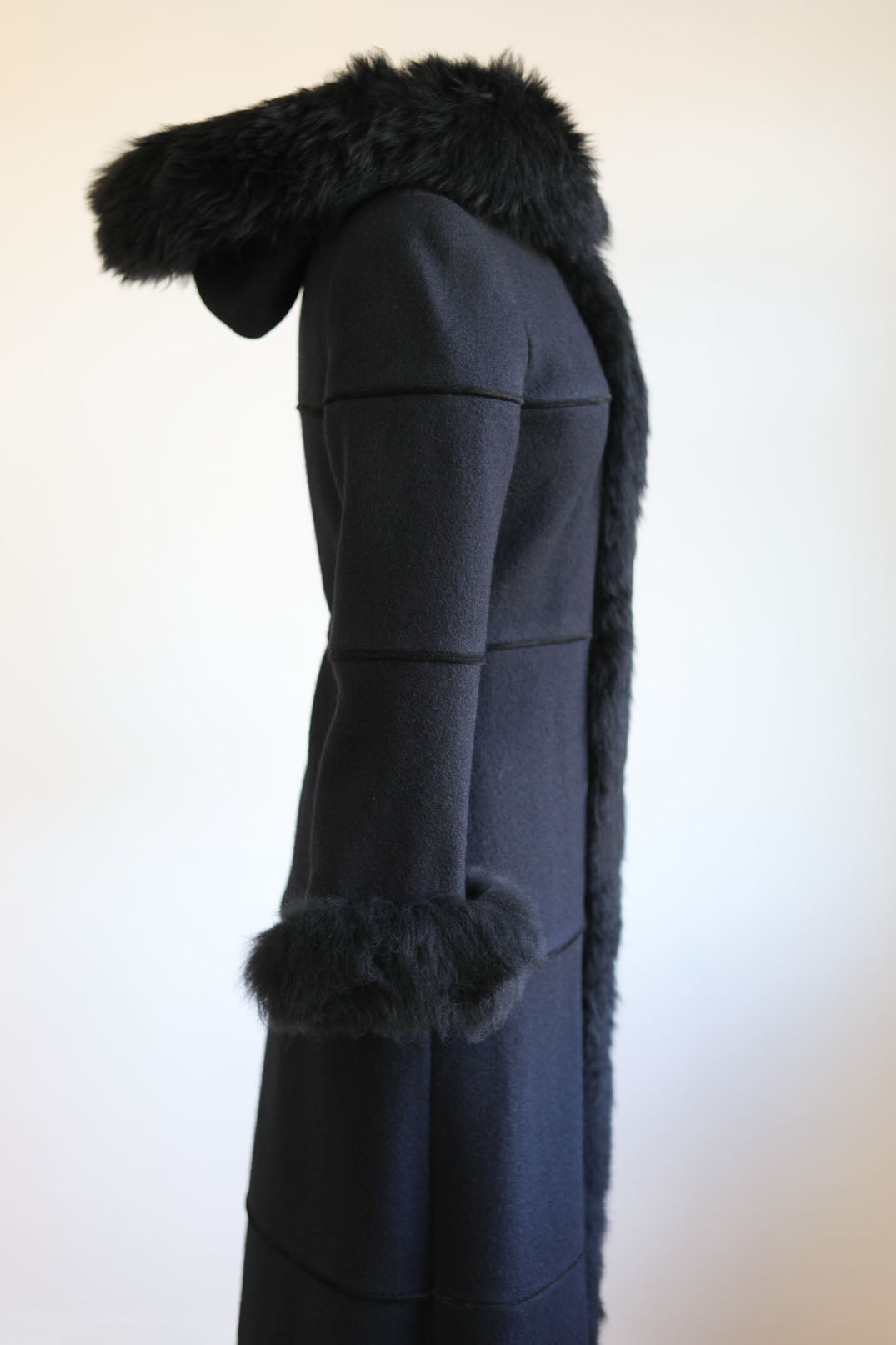 Vintage 1970s Black Shearling Fur Russian Princess Coat - Luxurious Maxi Length Belted Coat Size XS to S