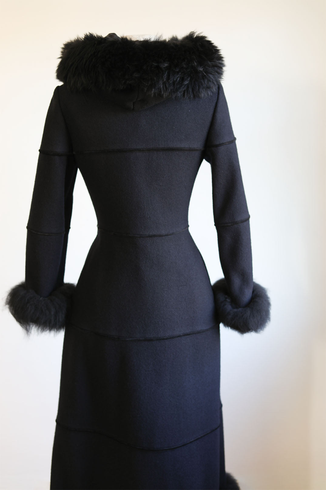 Vintage 1970s Black Shearling Fur Russian Princess Coat - Luxurious Maxi Length Belted Coat Size XS to S
