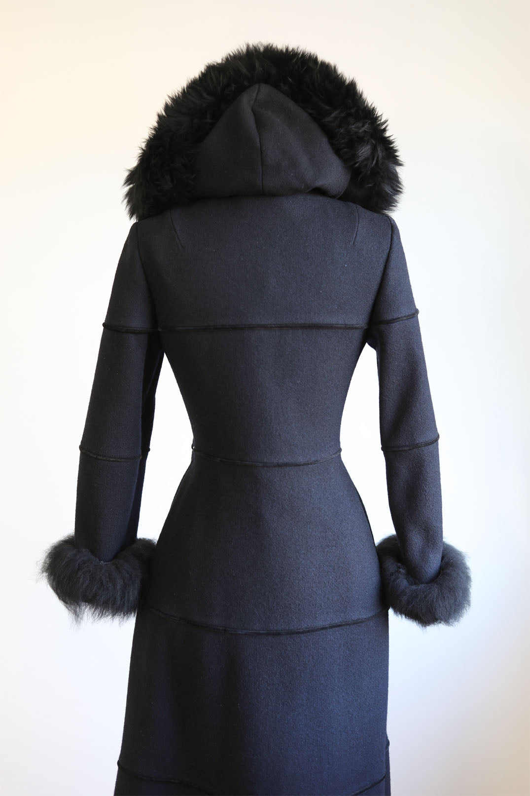 Vintage 1970s Black Shearling Fur Russian Princess Coat - Luxurious Maxi Length Belted Coat Size XS to S