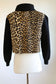 Vintage 1950s Panel Jacket - RARE Black Wool Knit + Velvety Leopard Print Faux Fur Shacket Sweater Cardigan Size M to L