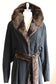 Vintage 1940s STATEMENT COLLAR Coat - Black Cashmere w Chocolate FAUX Sheared Beaver Clutch Cocoon Belted Coat Fits S to XL