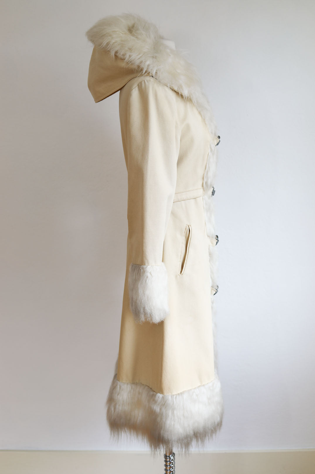 Documented Vintage 1972 Coat - HOODED American Bazaar 1970s Canvas + Faux Fur Princess Coat Size S to M