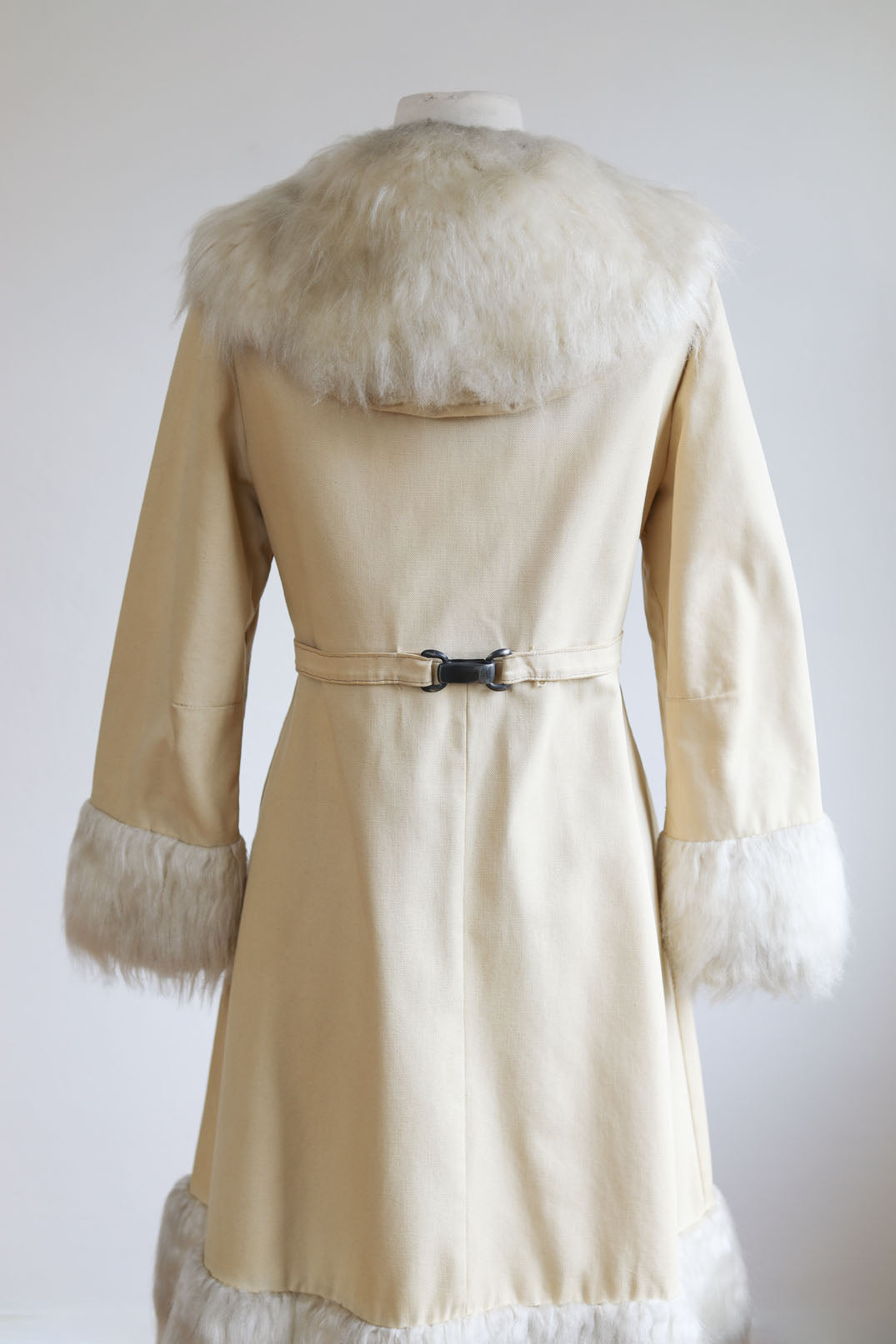 Documented Vintage 1972 Coat - HOODED American Bazaar 1970s Canvas + Faux Fur Princess Coat Size S to M