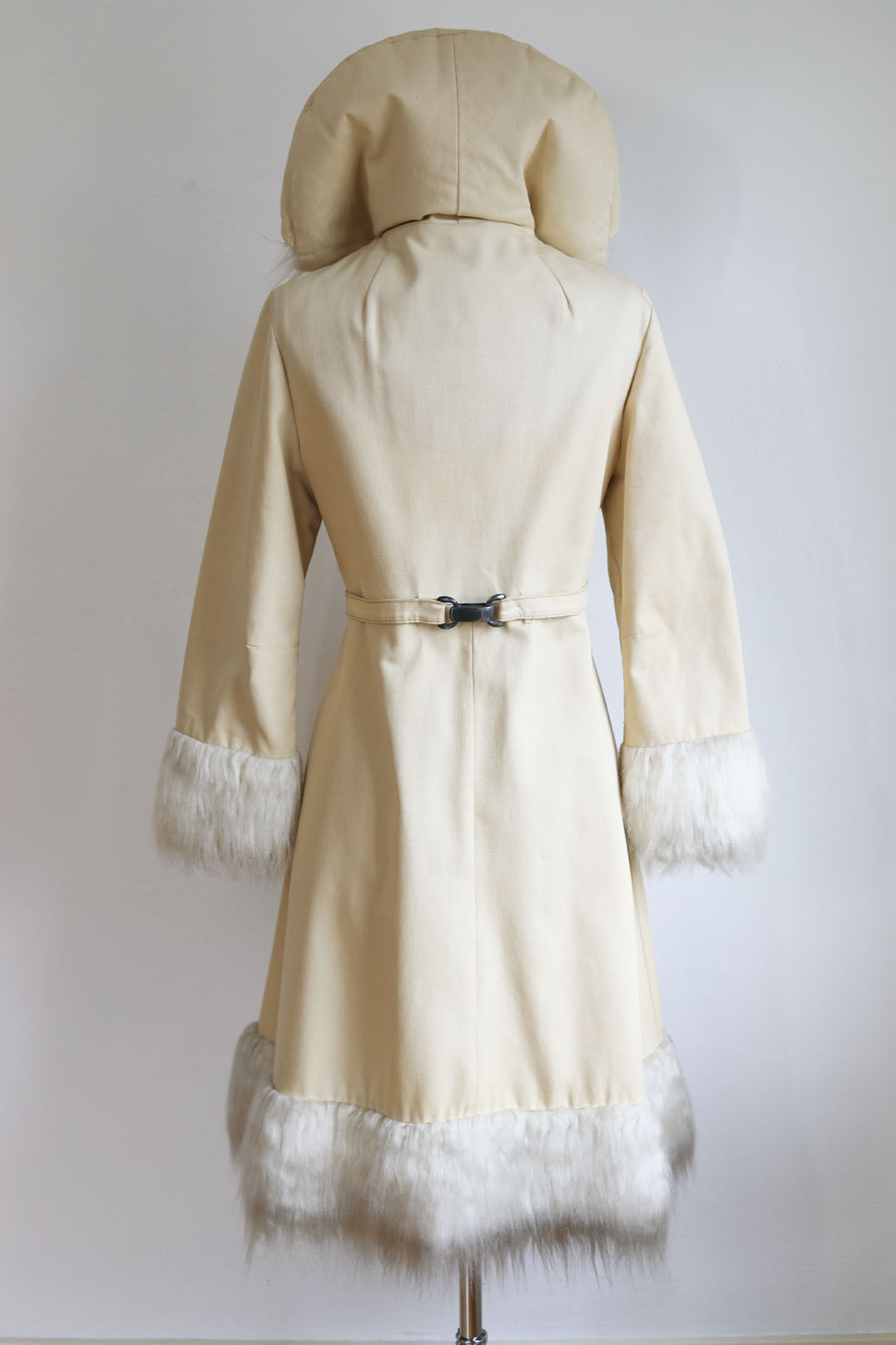 Documented Vintage 1972 Coat - HOODED American Bazaar 1970s Canvas + Faux Fur Princess Coat Size S to M