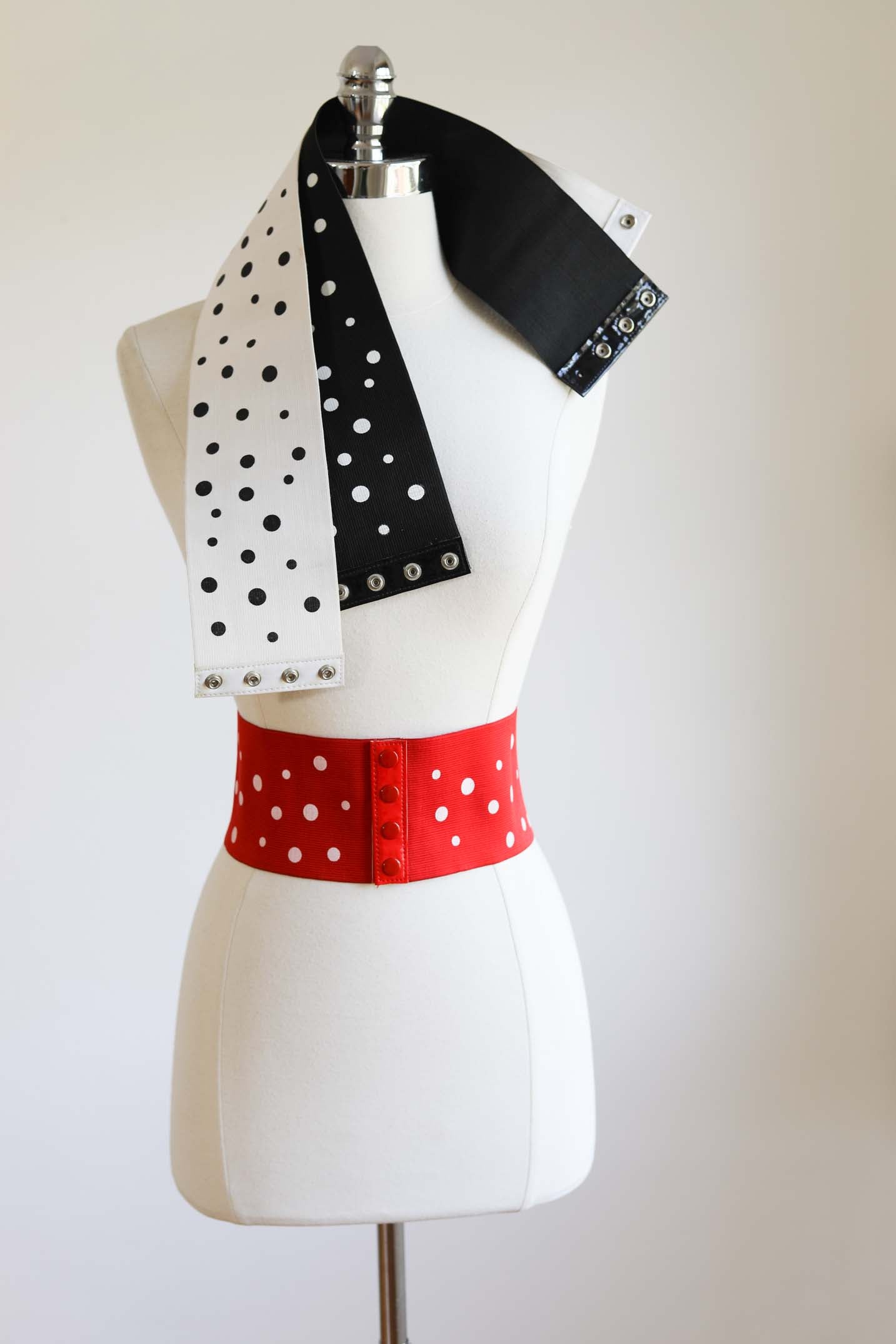 Set of THREE Y2K Stretch Belts Emulating 1950s Cinchers...in Red, Black, White Polkadots, fits Size XS to L