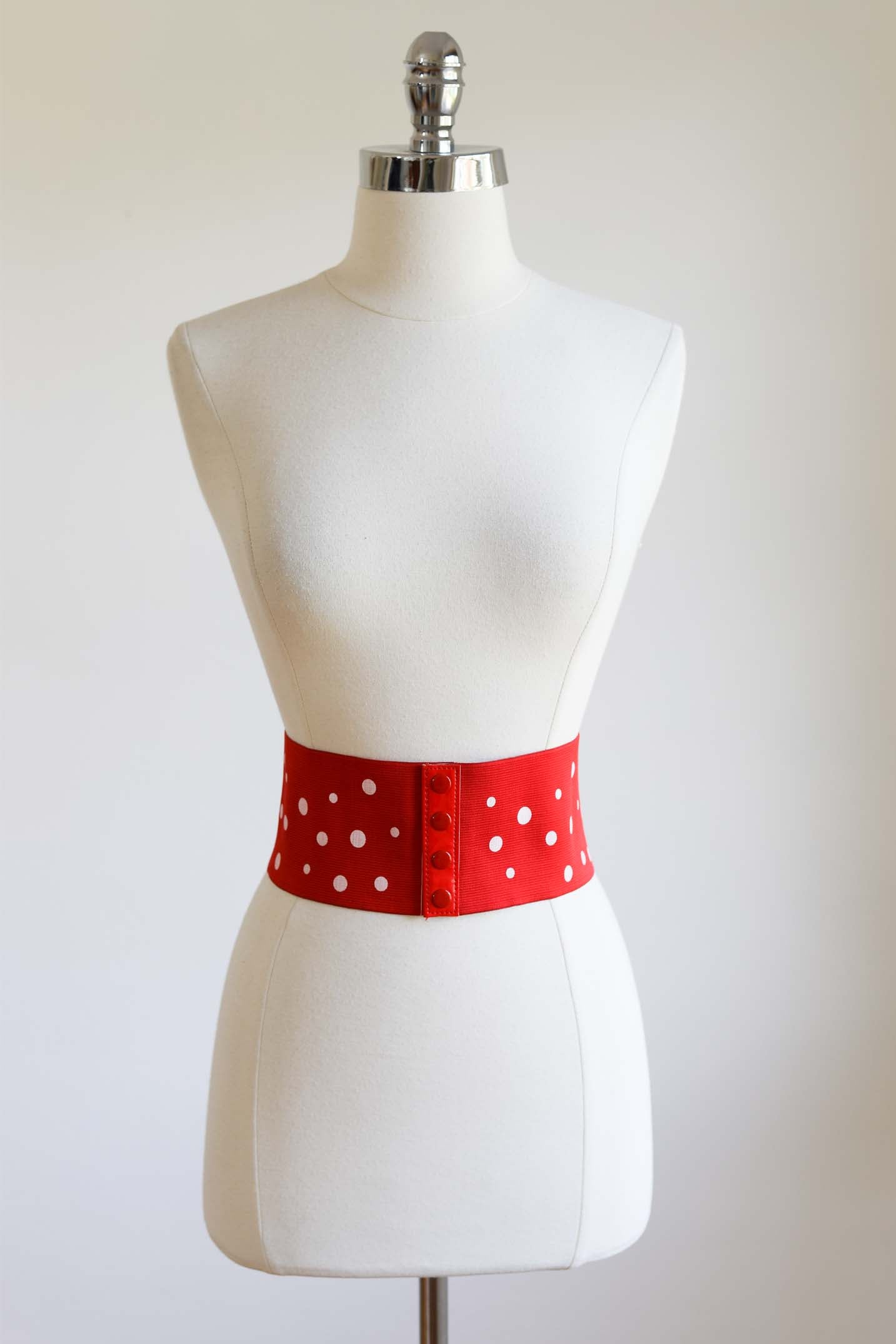 Set of THREE Y2K Stretch Belts Emulating 1950s Cinchers...in Red, Black, White Polkadots, fits Size XS to L