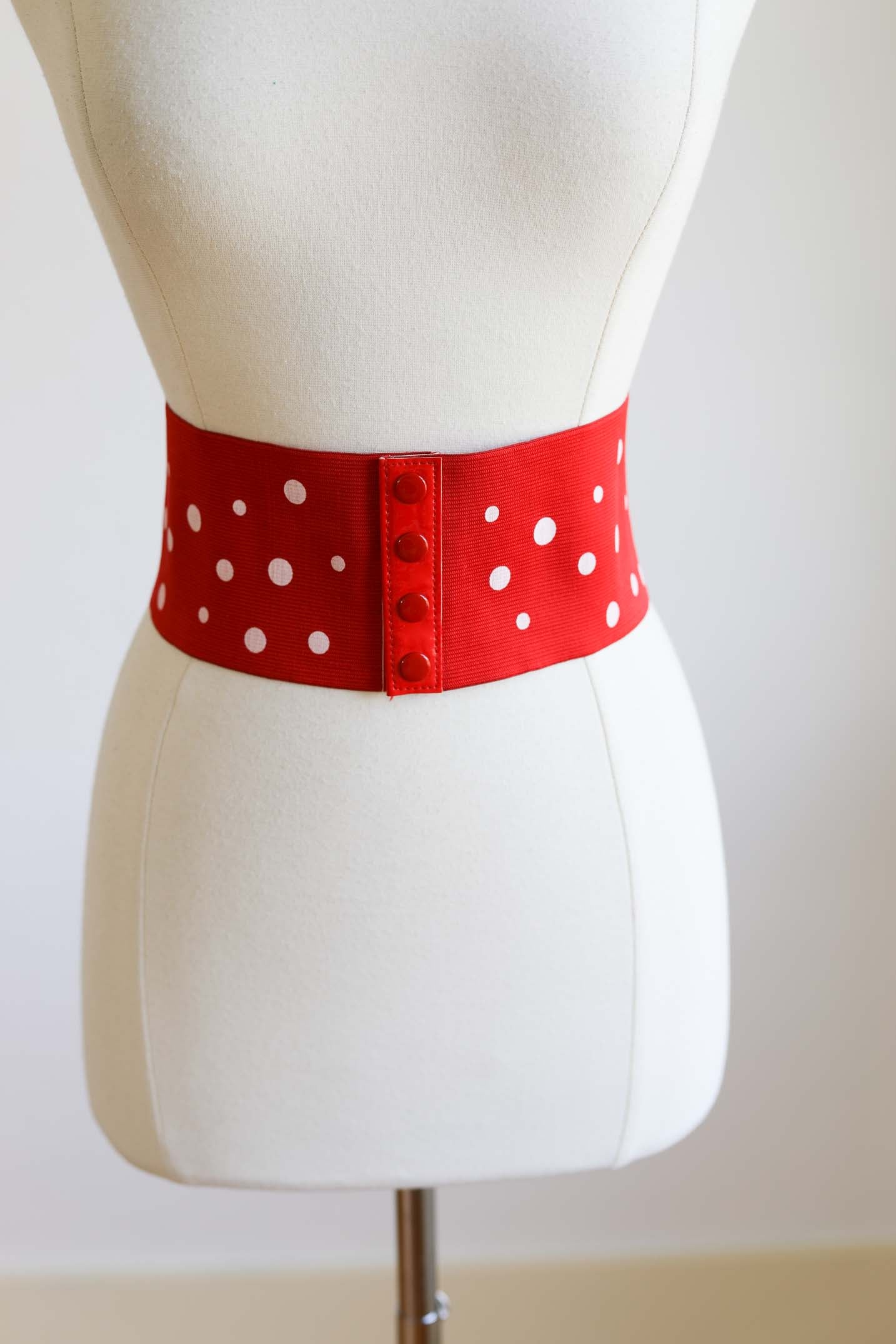 Set of THREE Y2K Stretch Belts Emulating 1950s Cinchers...in Red, Black, White Polkadots, fits Size XS to L