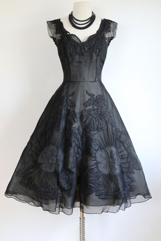 Vintage 1950s Designer Dress - Unbelievably Pretty Lingerie-Inspo Karen Stark Silk Tea-Length Dress Size S