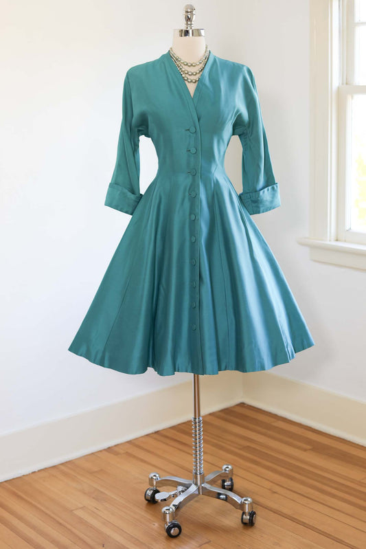 Vintage 1950s Coat  Dress - DOCUMENTED 1954/55 Princess Designer Dress or Duster Size S - M