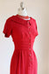 Vintage 1950s Shirtwaist Dress - LIPSTICK RED Slubbed Wiggle Cocktail w Rhinestones + Pockets Size S