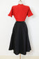 Vintage Late 1940s Dress - Lipstick Red + Black Seersucker Taffeta Swing Dress w Rhinestones Size S