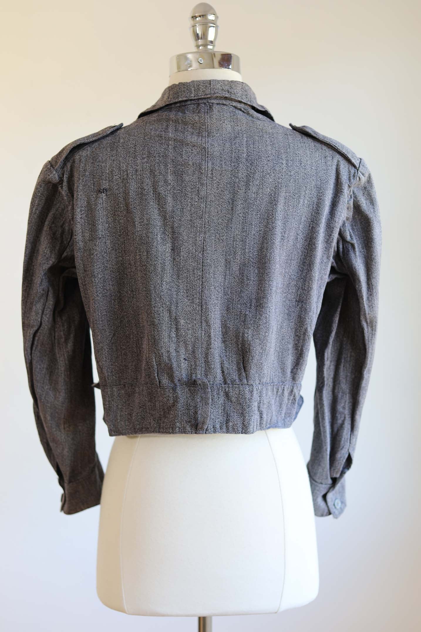 1950s Vintage Salt & Pepper Grey Cotton Denim Sporty Cropped Spanish Tiny Fit Jacket Size M