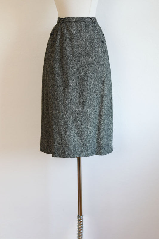 Vintage 1950s Blouse + Skirt Set - Black White Tweed Wool Boxy Top/Vest + Smokin' Hot Wiggle Skirt Suit Size M to L