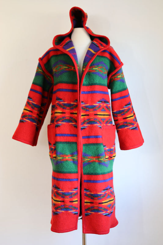 Vintage Pre-1972 Pendleton Hooded Blanket Coat - RARE Reversible Wool "Beaver State" Fringed Coat Size S to M