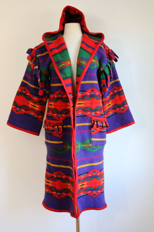 Vintage Pre-1972 Pendleton Hooded Blanket Coat - RARE Reversible Wool "Beaver State" Fringed Coat Size S to M