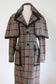 Vintage 1960s Designer Coat w Cape - RARE Sherlock Holmes Black Red Houndstooth Plaid Wool + Large Cloak Coat Size S to M